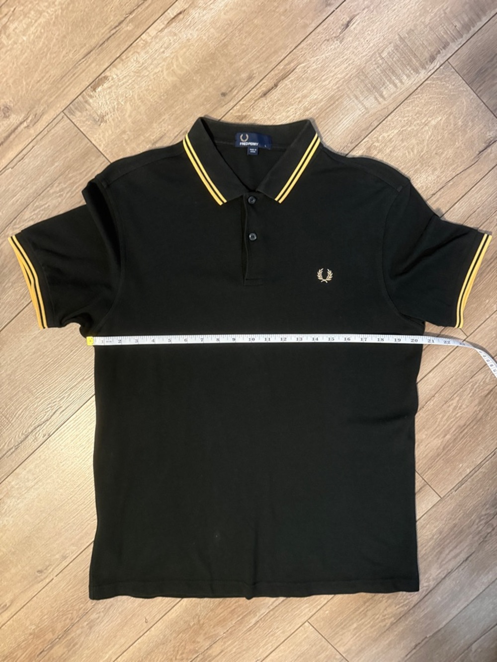 Fred Perry Black Polo with Yellow Twin Tipping - Picture 2 of 3